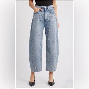 Rag and Bone Charlie Flower Crystal high waist ankle barrel jean